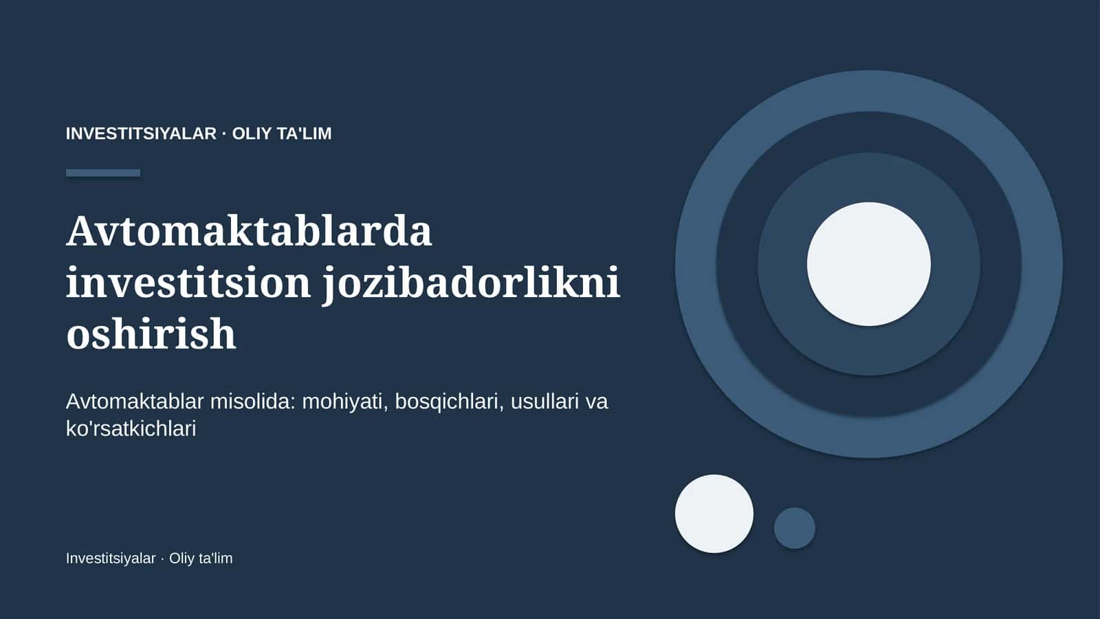 [Avtomaktablarda investitsion jozibadorlikni oshirish]