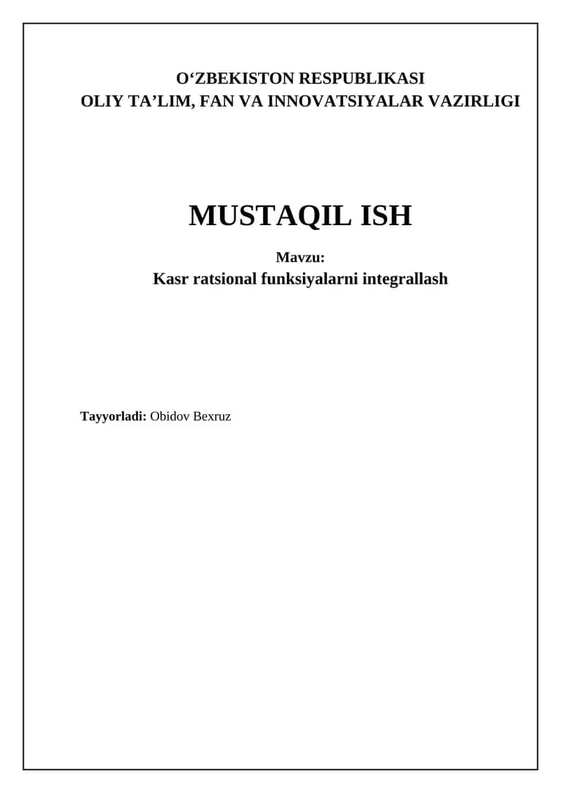 Kasr ratsional funksiyalarni integrallash