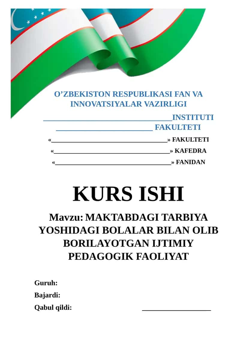 MAKTABDAGI TARBIYA YOSHIDAGI BOLALAR BILAN OLIB BORILAYOTGAN IJTIMIY PEDAGOGIK FAOLIYAT