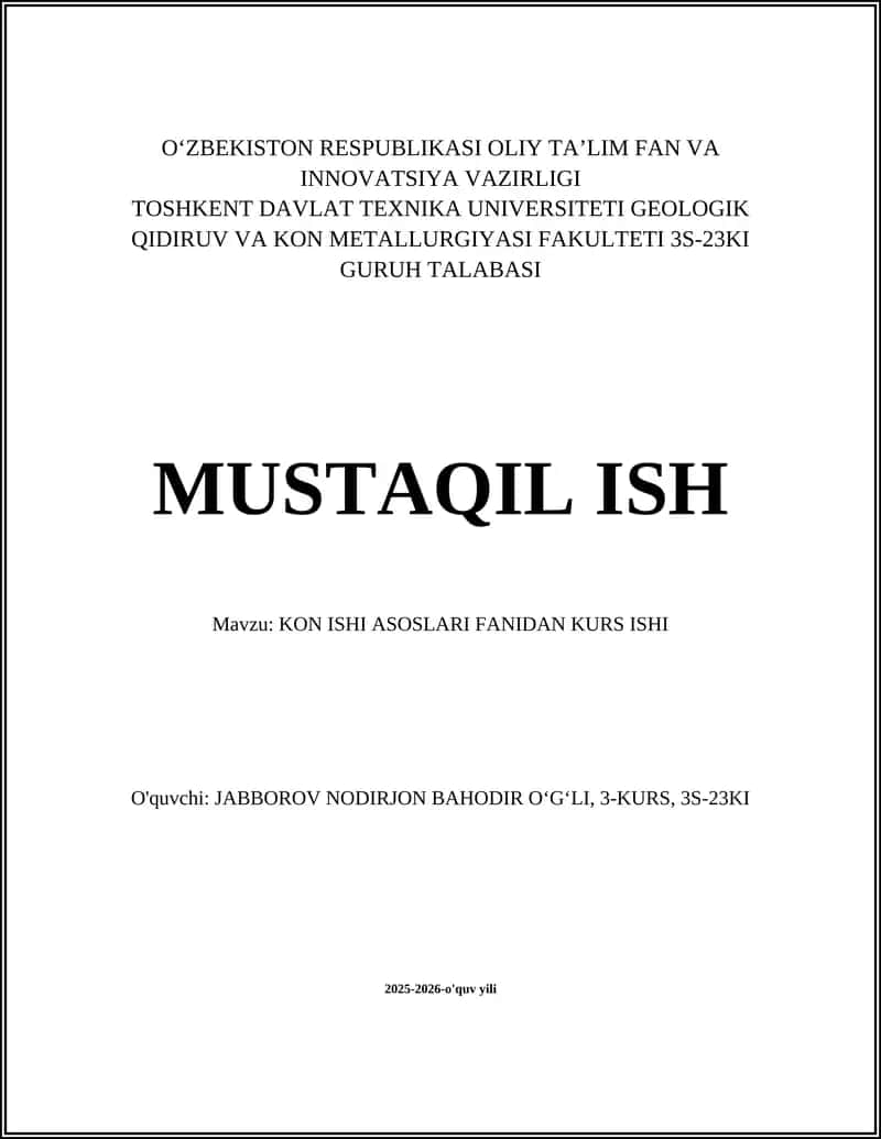 Konlarni loyihalash va ochiq kon qazib olish texnologiyasi (kurs ishi)