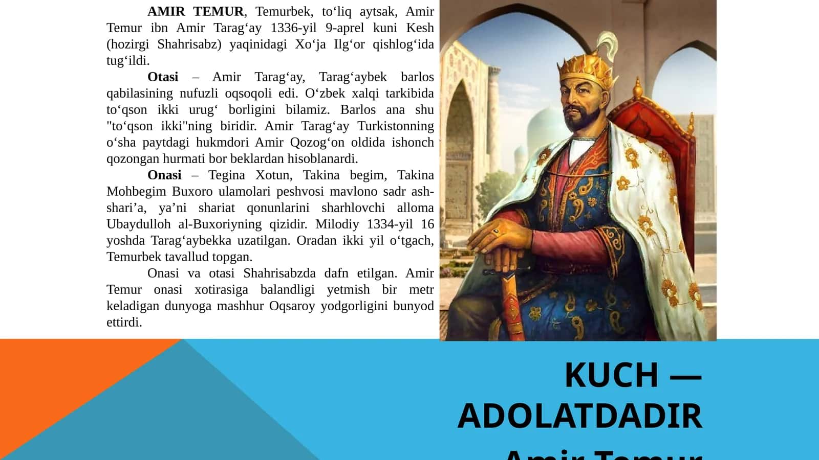 AMIR TEMUR hayoti vaijodi slayt