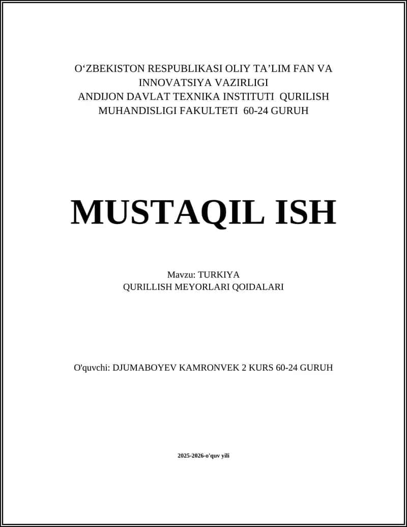 Turkiya Qurilish Meyorlari Qoidalari