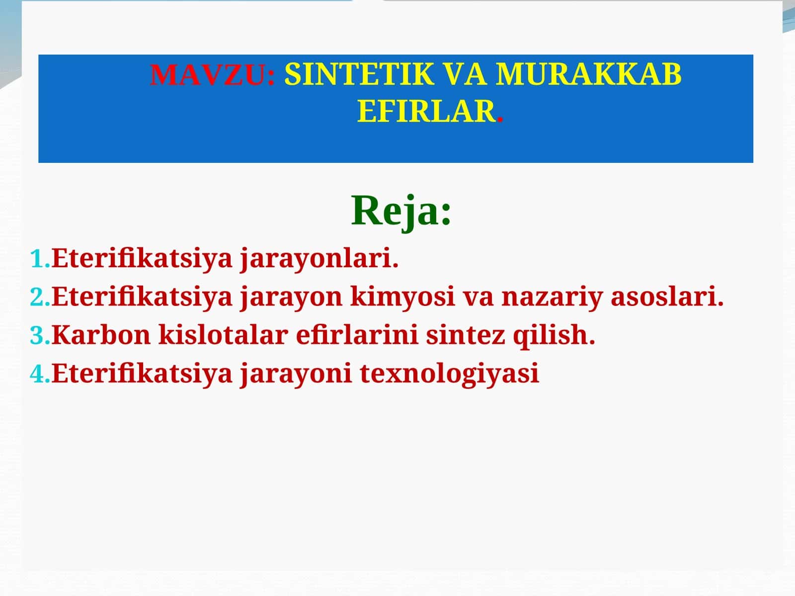 Eterifikatsiya jarayonlari
