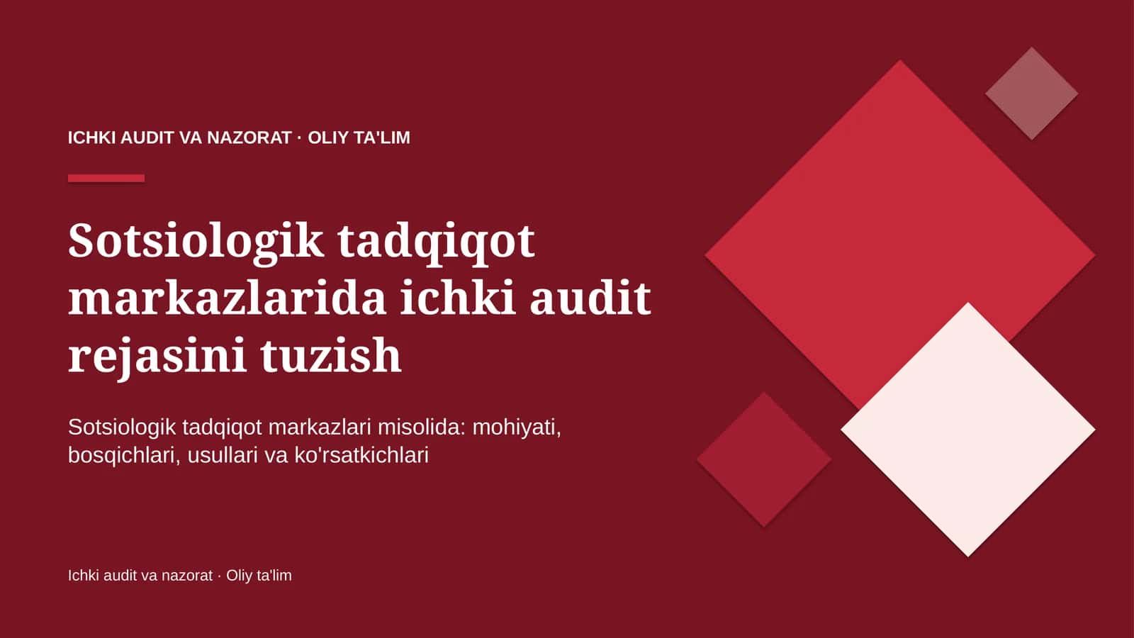 Sotsiologik tadqiqot markazlarida ichki audit rejasini tuzish