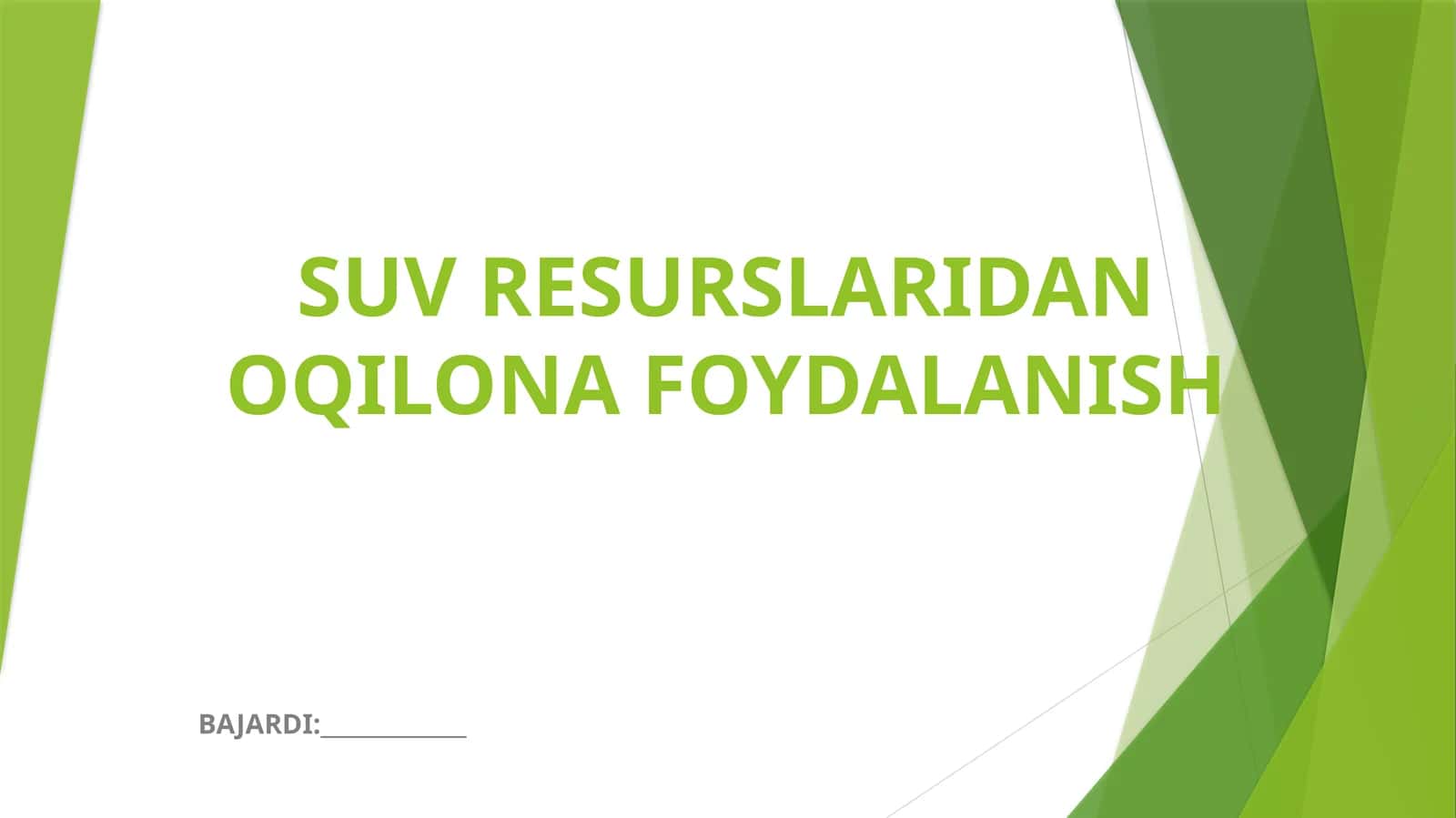 SUV RESURSLARIDAN OQILONA FOYDALANISH