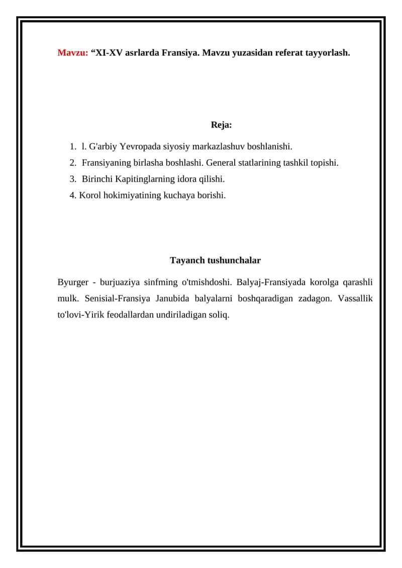 XI-XV asrlarda Fransiya
