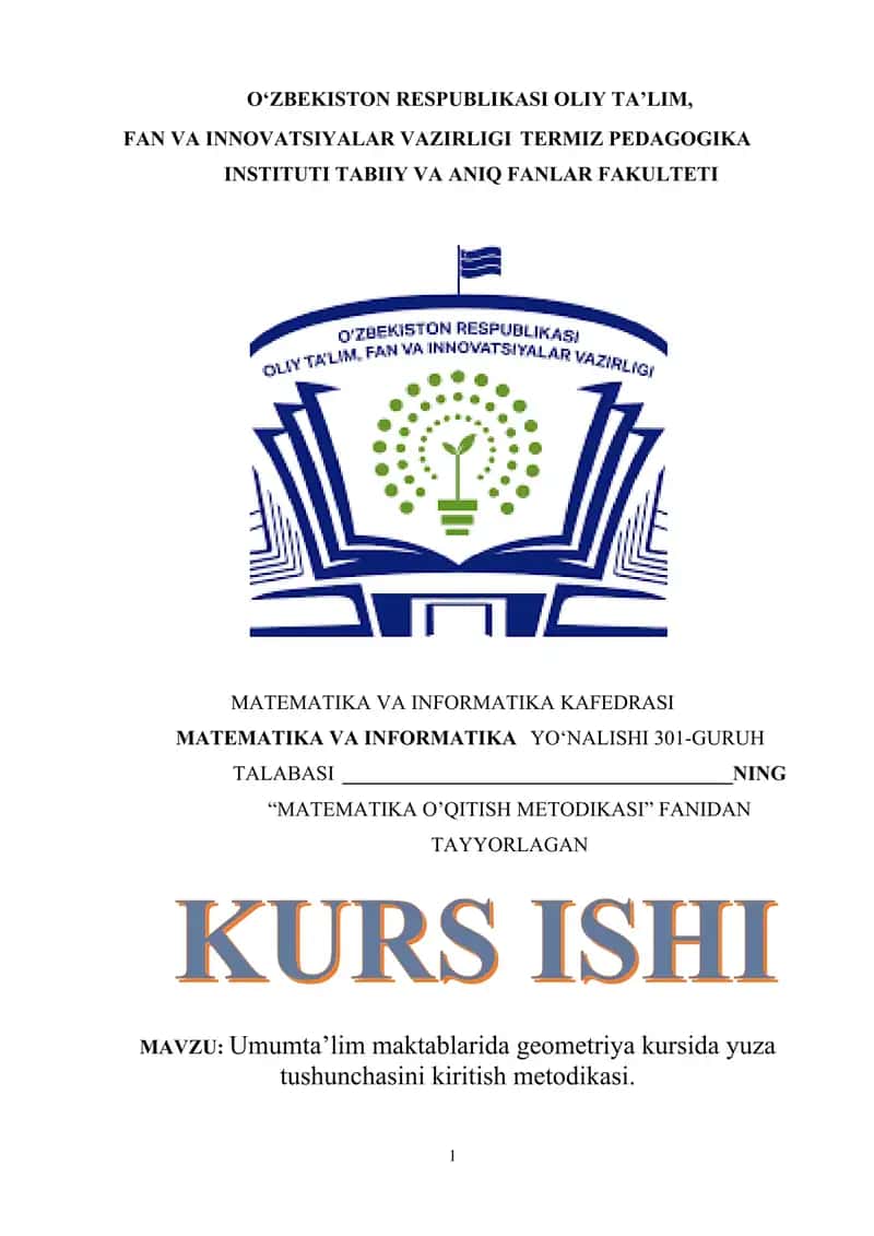 Umumta’lim maktablarida geometriya kursida yuza tushunchasini kiritish metodikasi