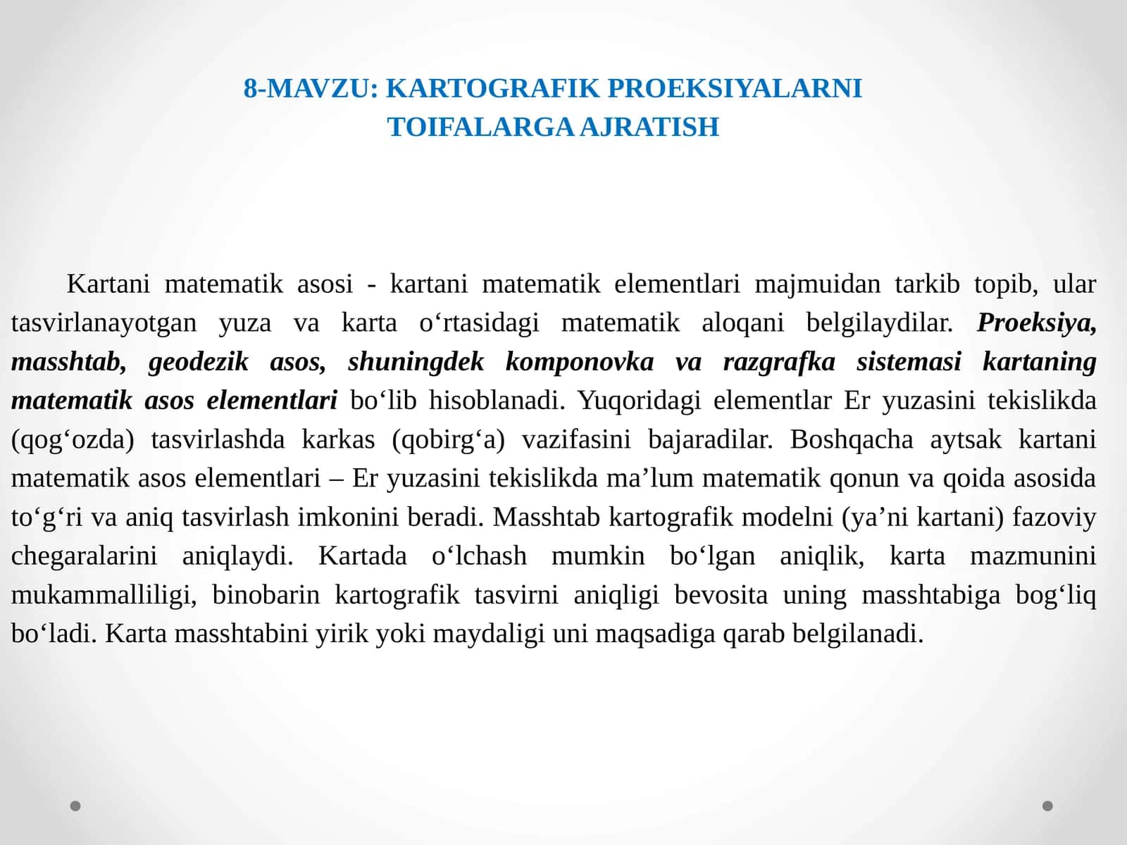 KARTOGRAFIK PROEKSIYALARNI TOIFALARGA AJRATISH