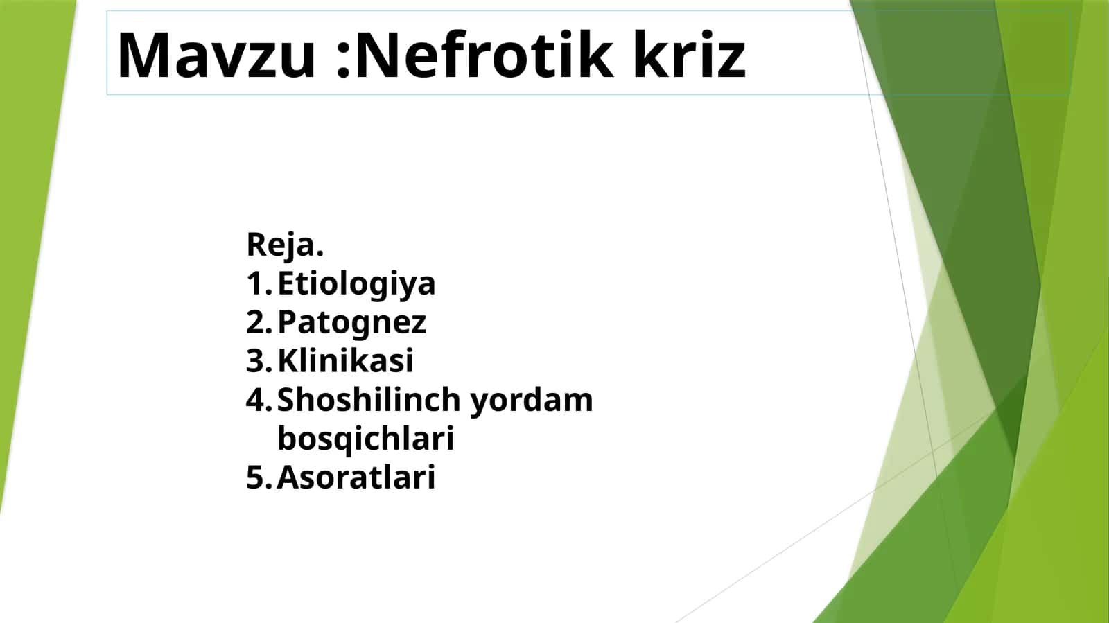 O’tkir buyrak yetishmovchiligi. Nefrotik kriz