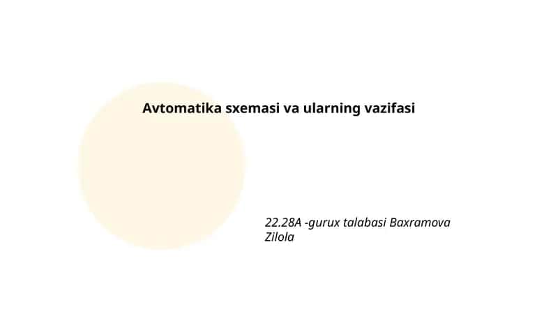 Avtomatika sxemasi va ularning vazifasi