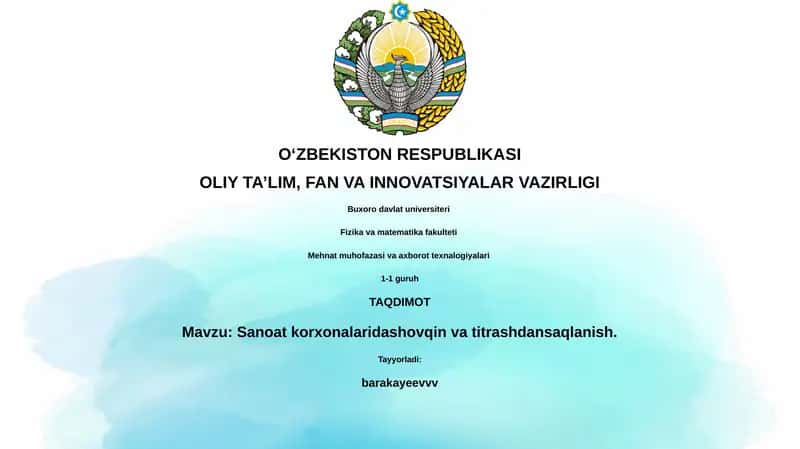 Sanoat korxonalaridashovqin va titrashdansaqlanish