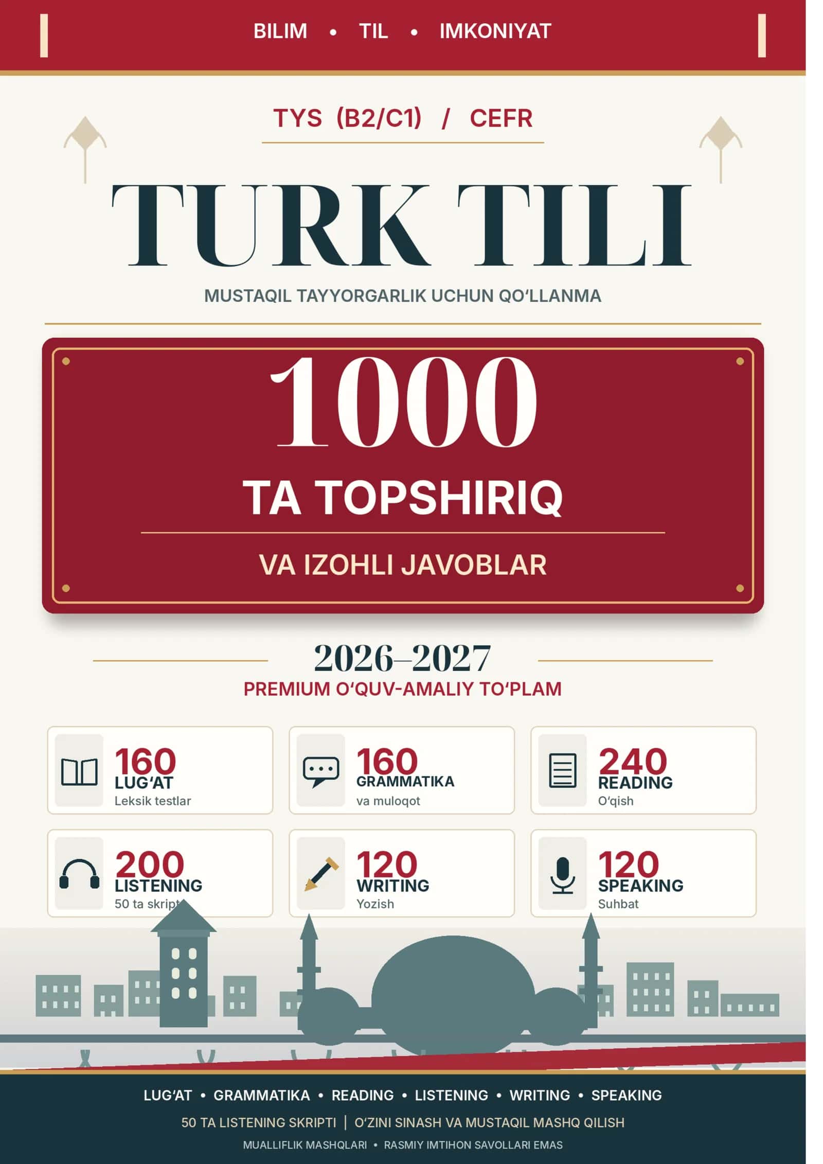 TURK TILI — TYS (B2/C1) / CEFR/TURK TILI IMTIHON 1000 TA TOPSHIRIQ 2026-2027.docx