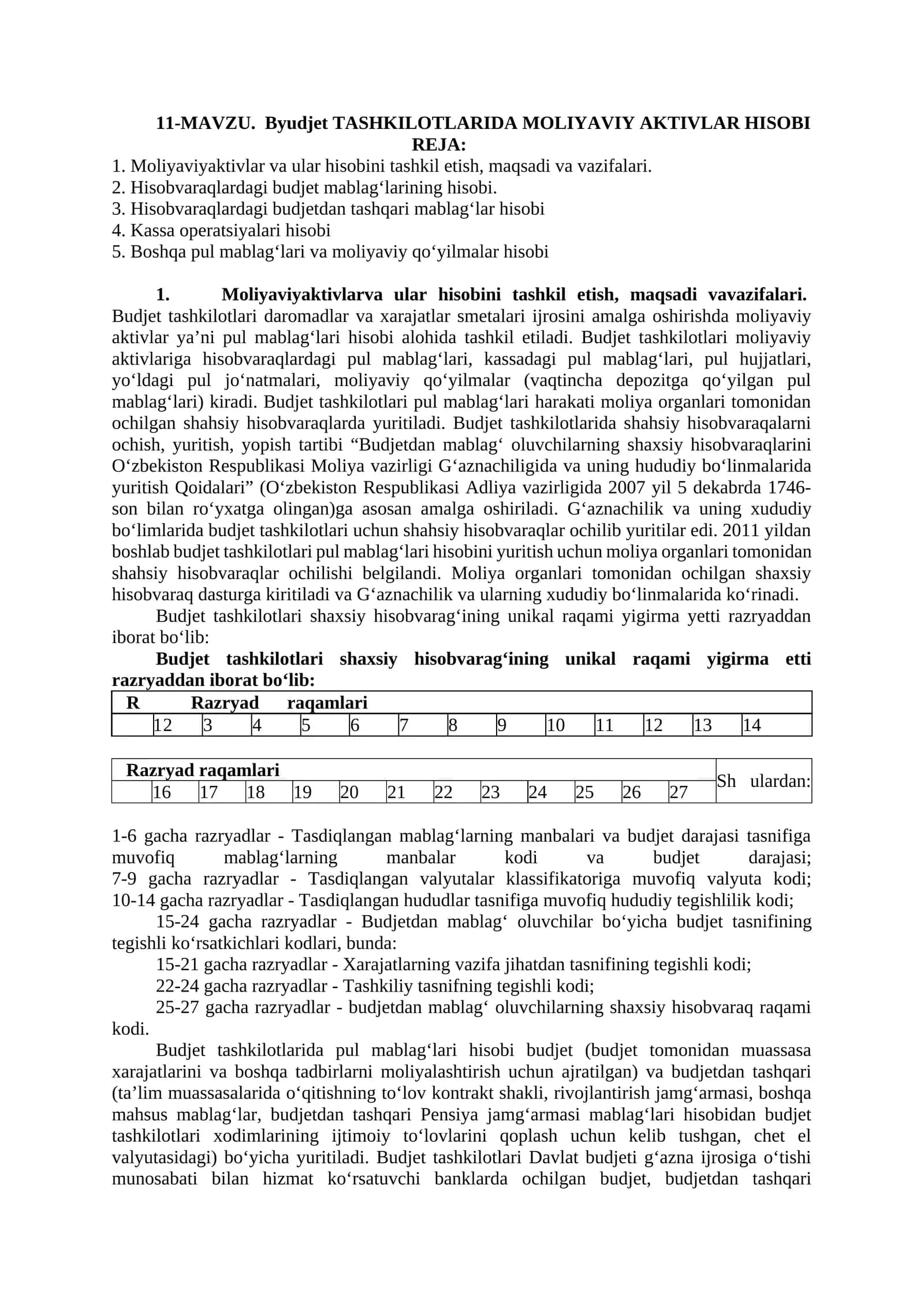 Byudjet TASHKILOTLARIDA MOLIYAVIY AKTIVLAR HISOBI