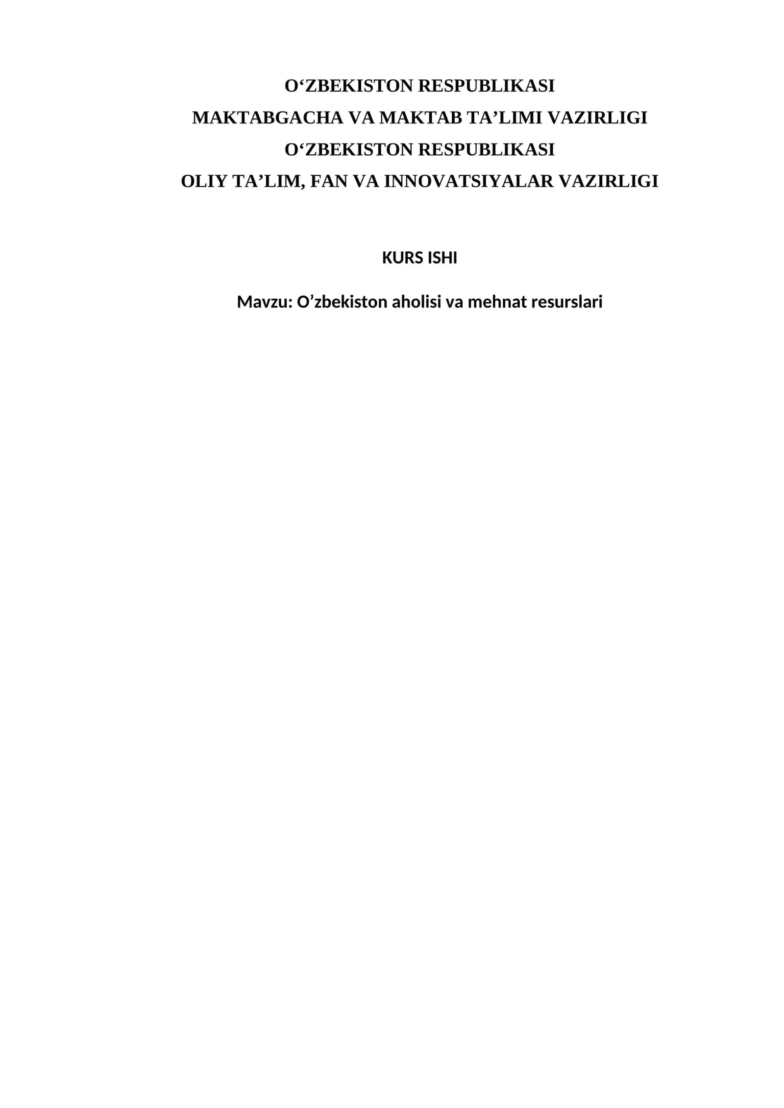 oʻzbekiston aholisi va mehnat resurslari