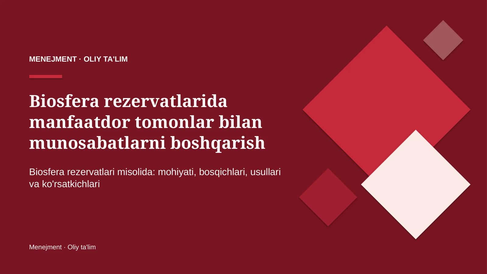 Biosfera rezervatlarida manfaatdor tomonlar bilan munosabatlarni boshqarish
