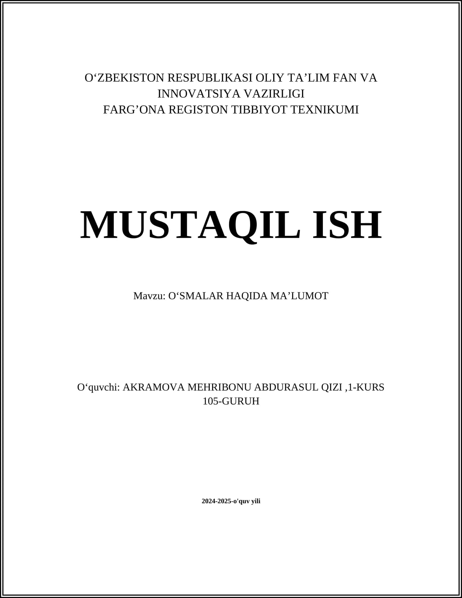 Oʻsmalar Haqida Ma’lumot