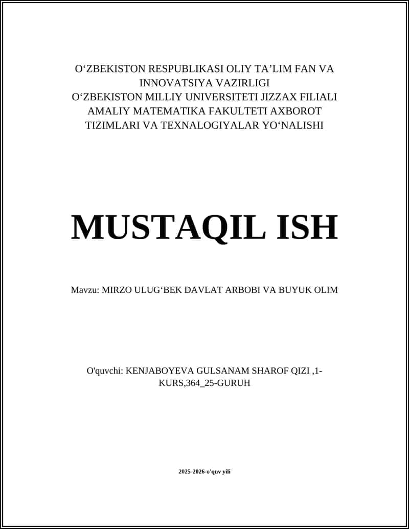 MIRZO ULUGʻBEK DAVLAT ARBOBI VA BUYUK OLIM