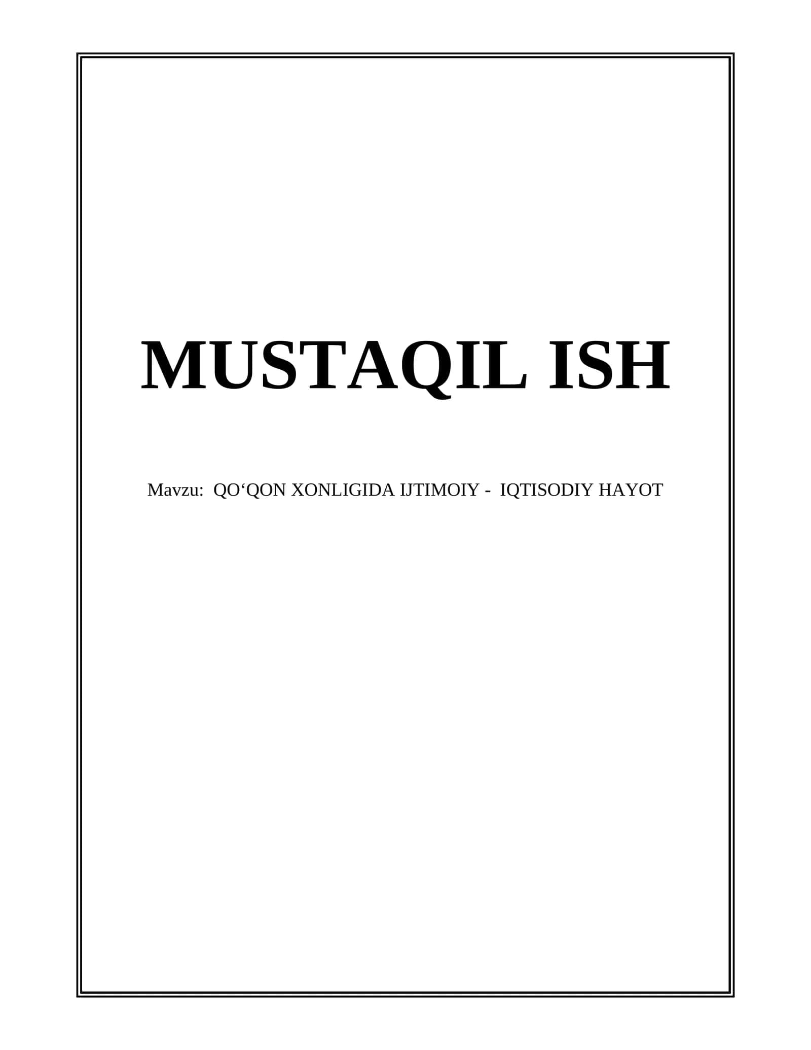 QOʻQON XONLIGIDA IJTIMOIY - IQTISODIY HAYOT