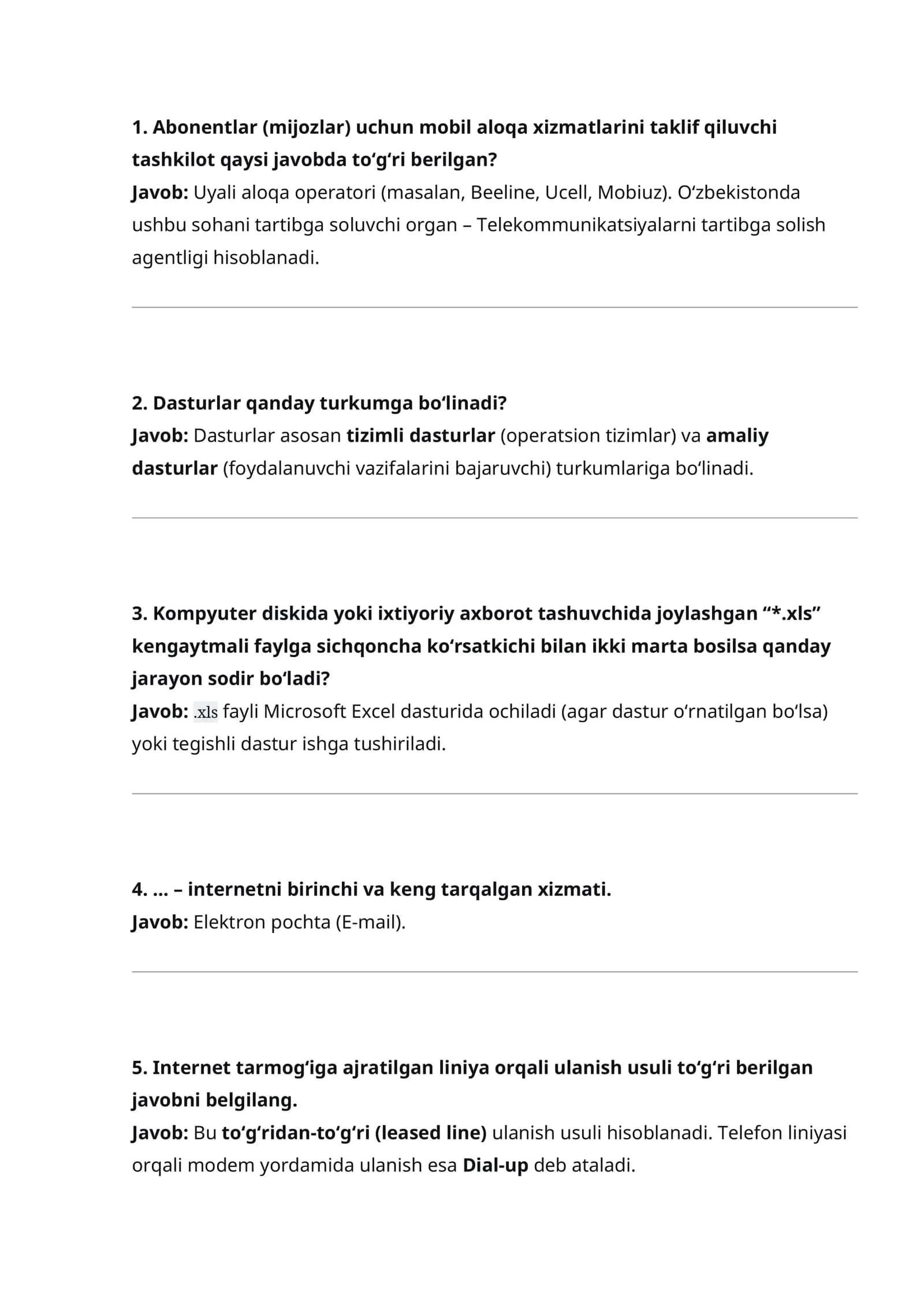 Agros test 2026 Axborot-kommunikatsiyadan tushadigan savollar javoblari bilan
