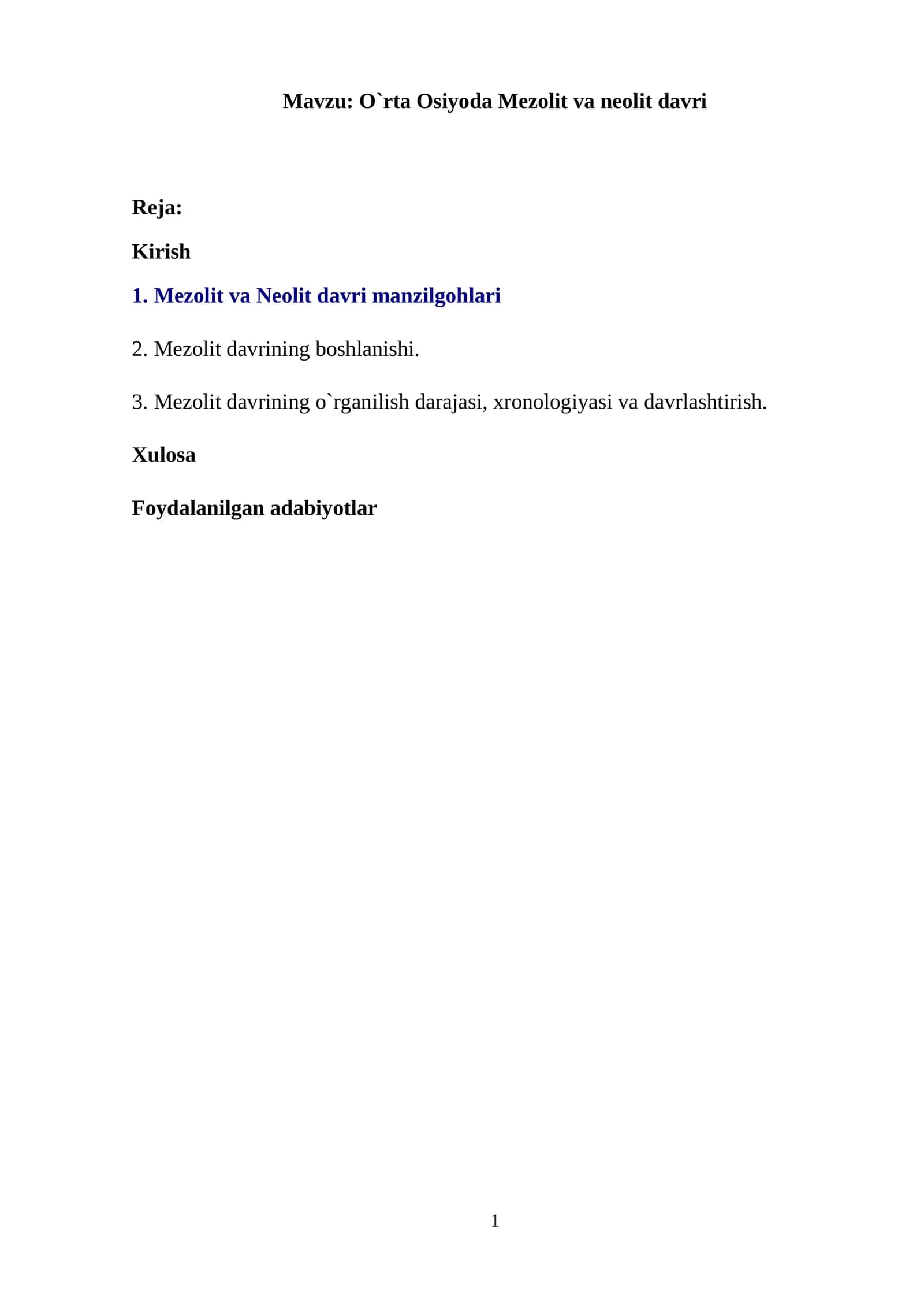 O`rta Osiyoda Mezolit va neolit davri