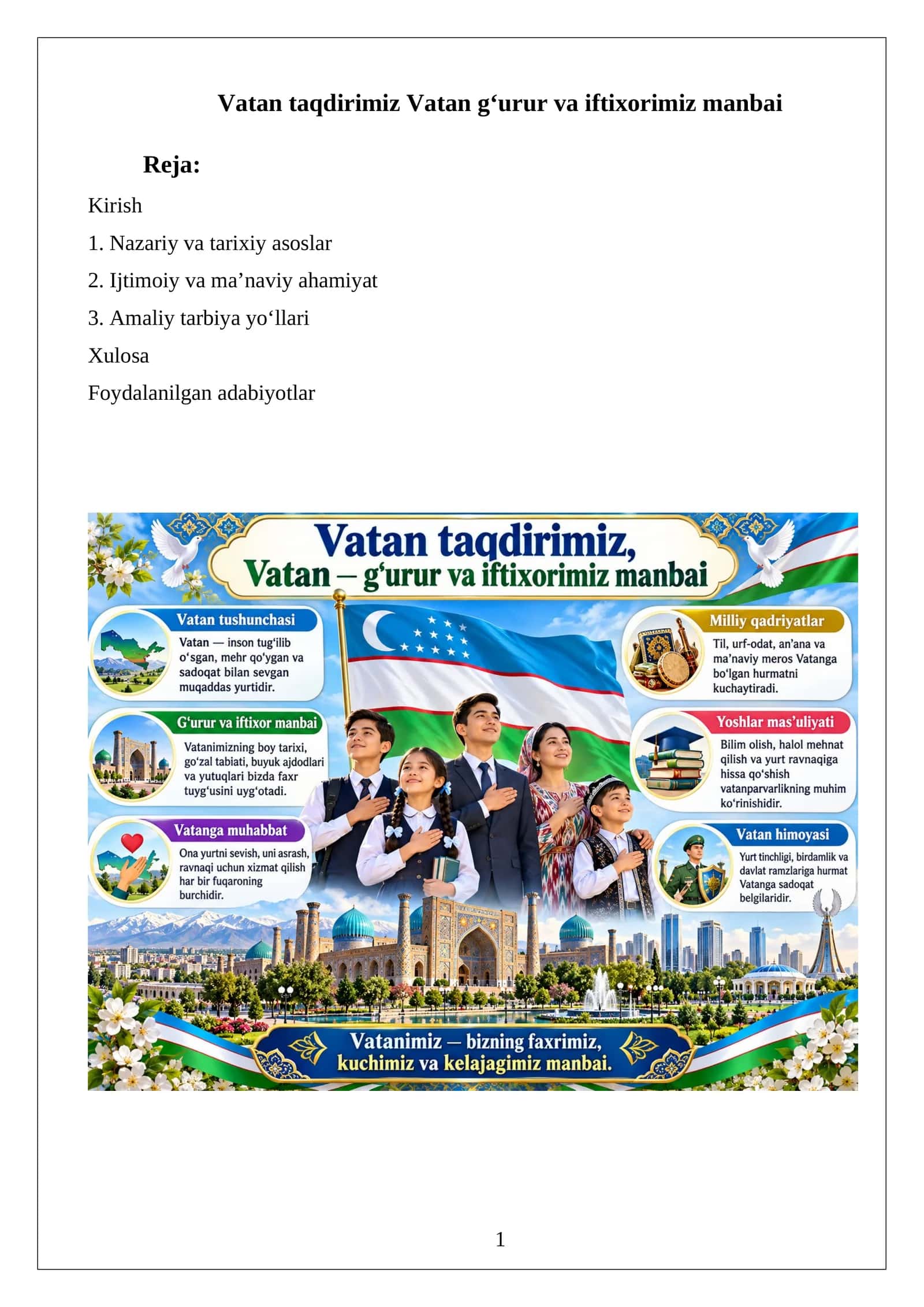Vatan taqdirimiz Vatan g‘urur va iftixorimiz manbai