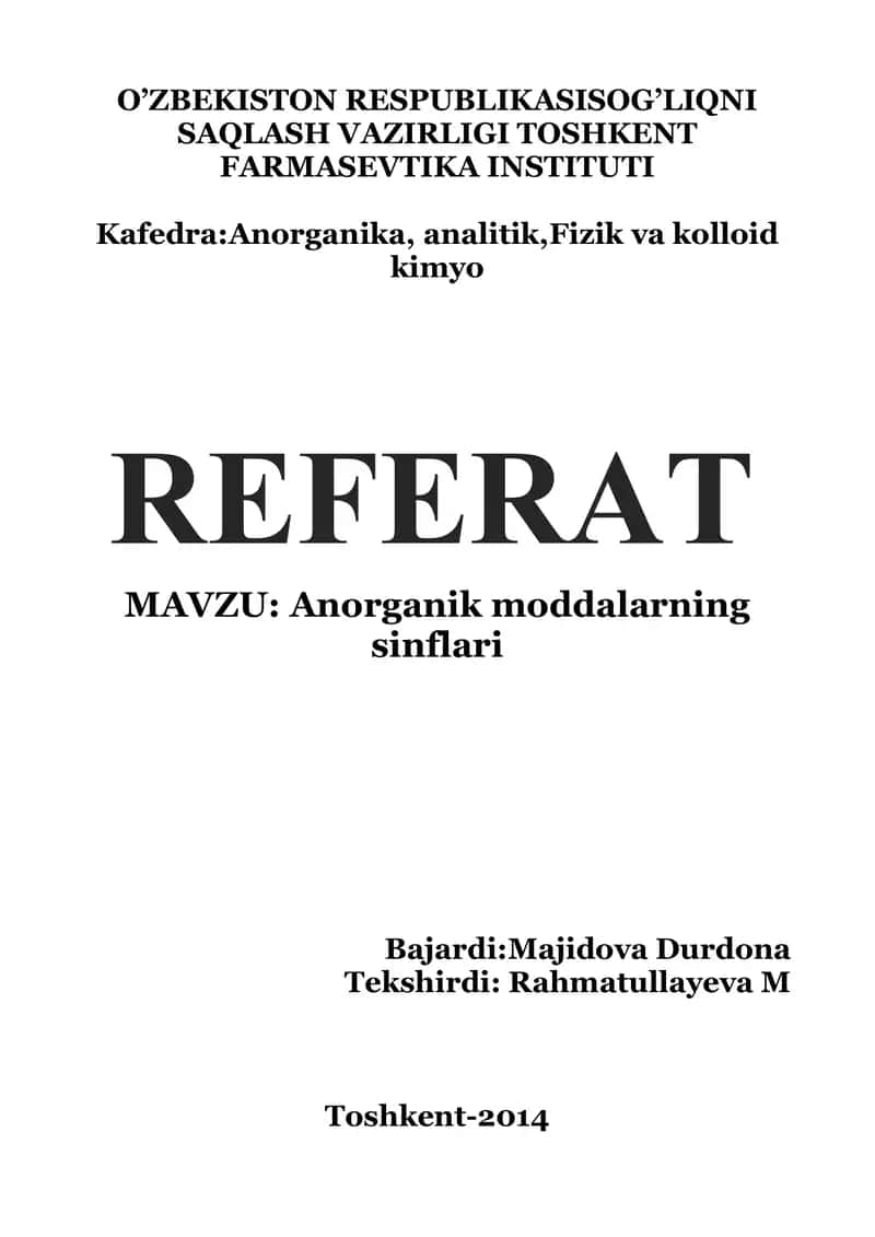 Anorganik moddalarning sinflari