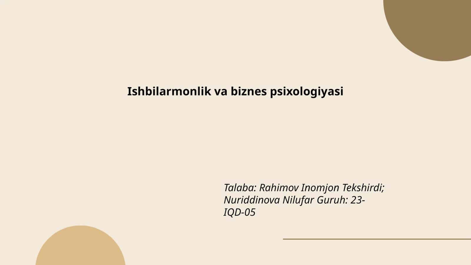 Ishbilarmonlik va biznes psixologiyasi