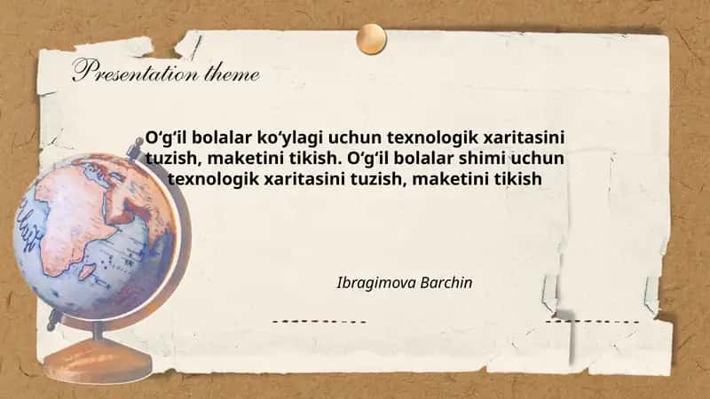 O‘g‘il bolalar ko‘ylagi uchun texnologik xaritasini tuzish, maketini tikish