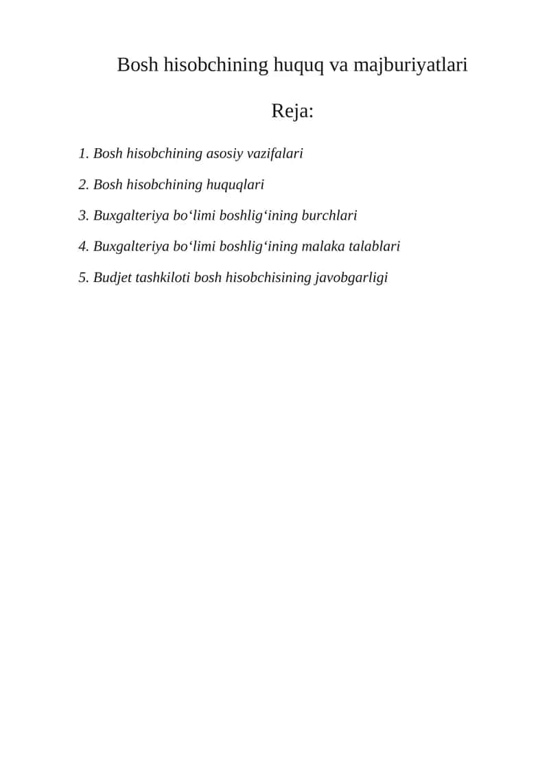 Bosh hisobchining huquq va majburiyatlari