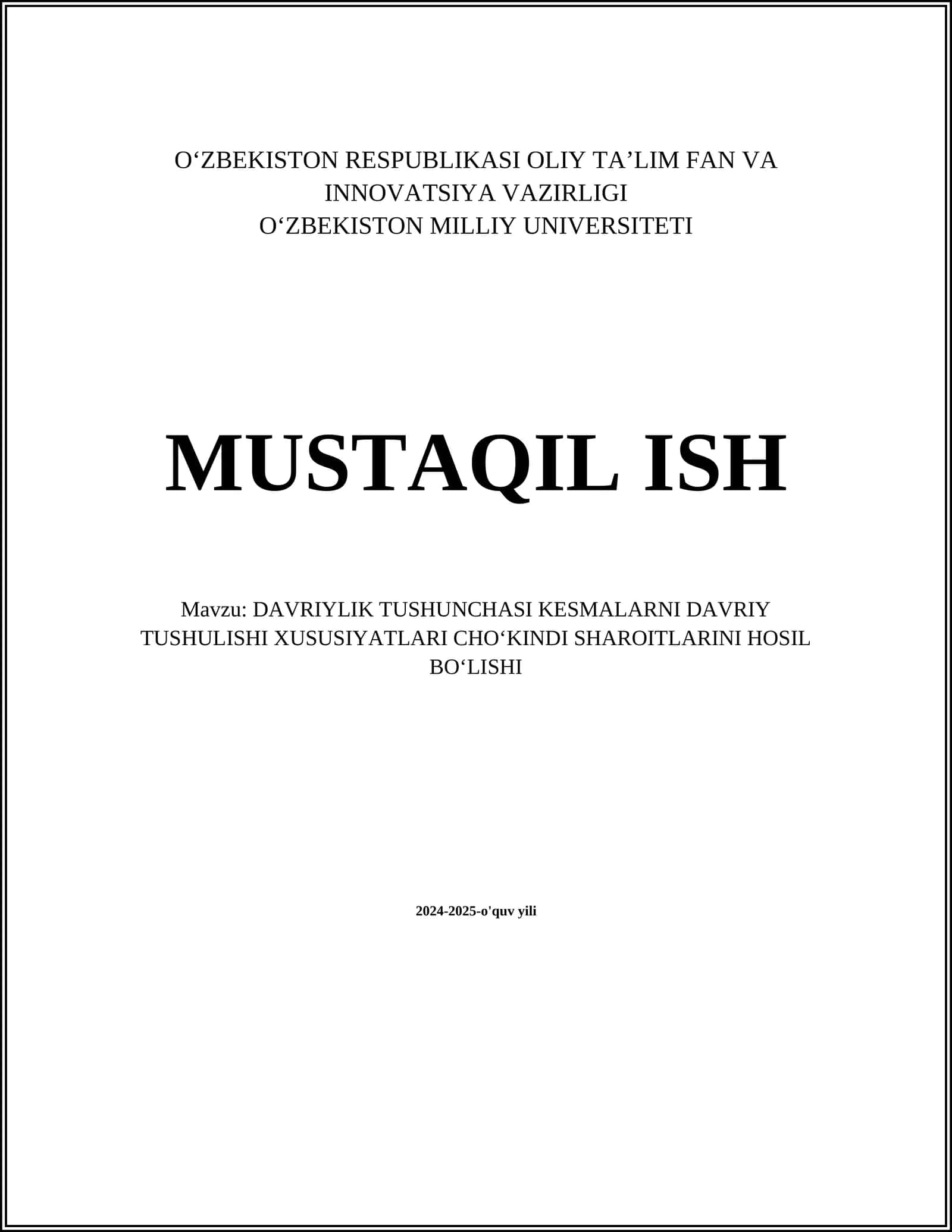DAVRIYLIK TUSHUNCHASI KESMALARNI DAVRIY TUSHULISHI XUSUSIYATLARI CHOʻKINDI SHAROITLARINI HOSIL BOʻLISHI
