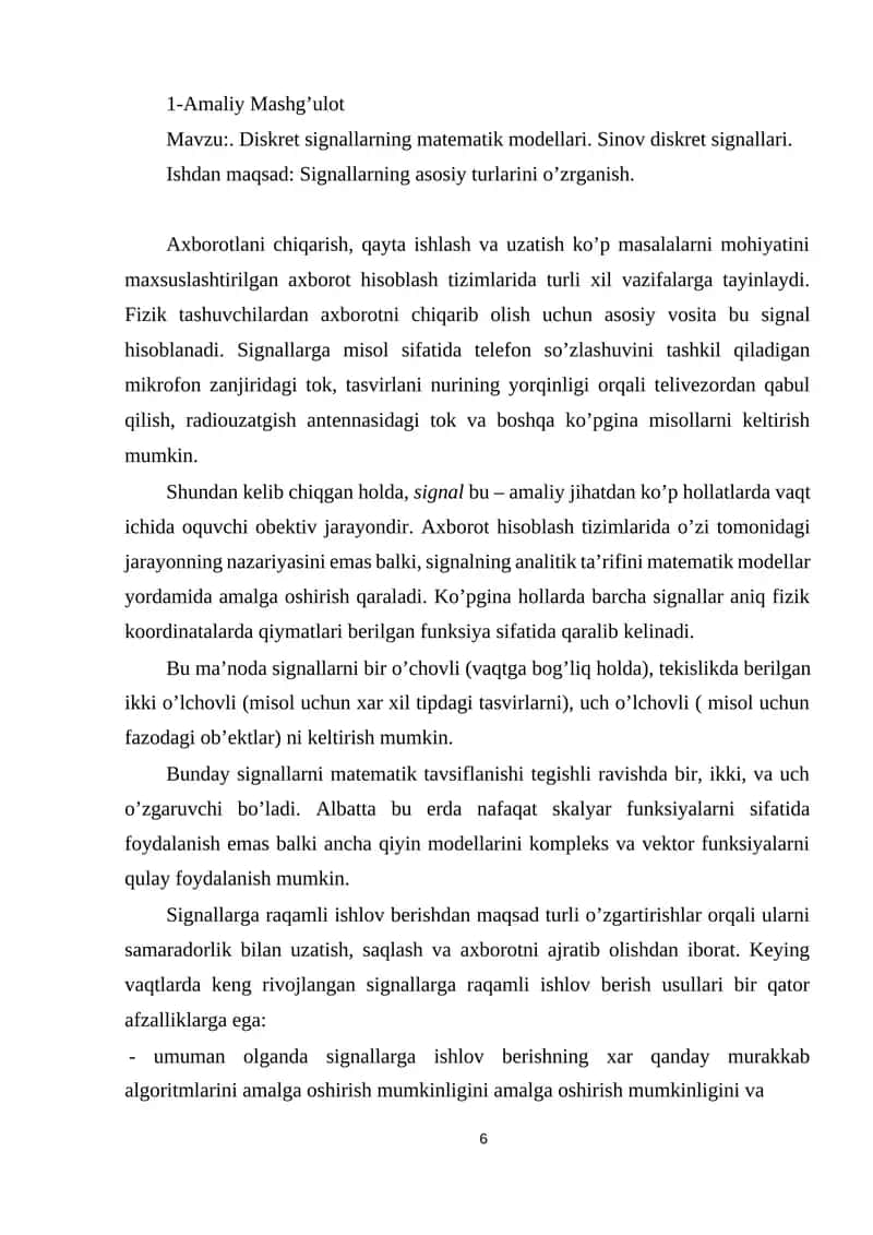 Diskret signallarning matematik modellari