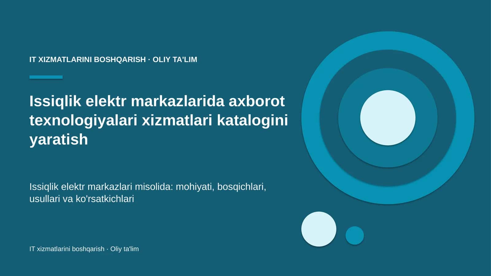 Issiqlik elektr markazlarida axborot texnologiyalari xizmatlari katalogini yaratish