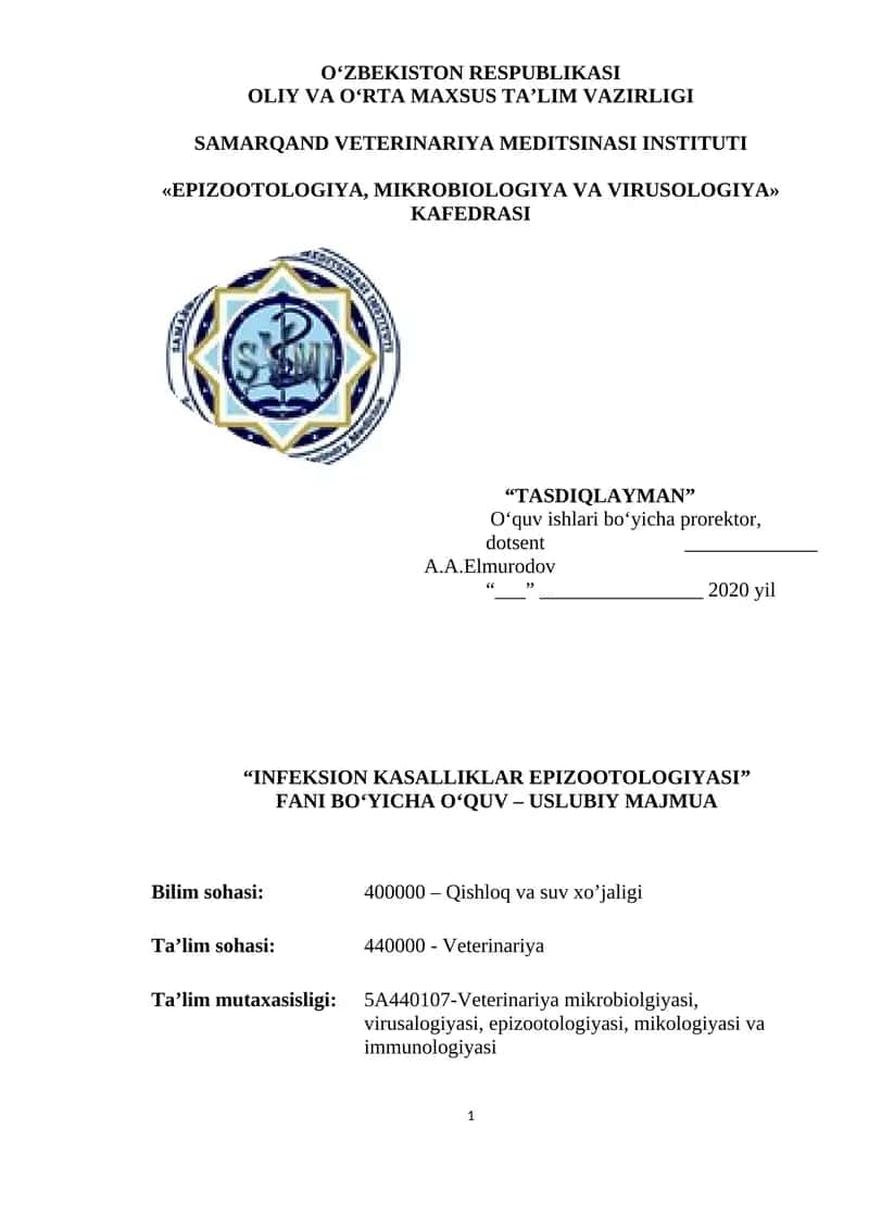 INFEKSION KASALLIKLAR EPIZOOTOLOGIYASI