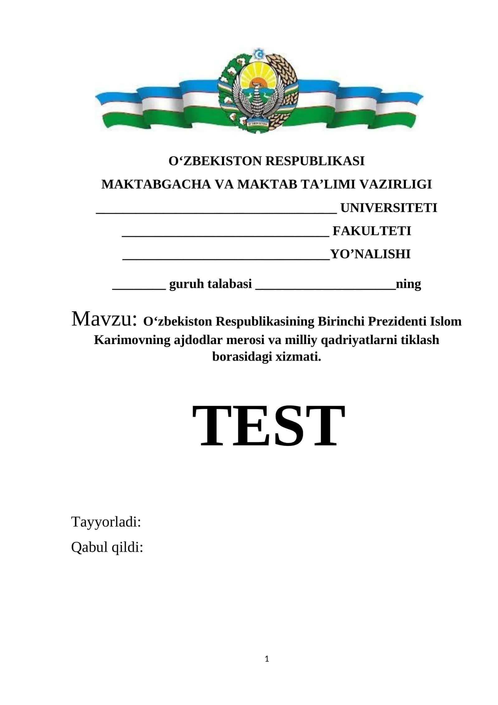 O‘zbekiston Respublikasining Birinchi Prezidenti Islom Karimovning ajdodlar merosi va milliy qadriyatlarni tiklash borasidagi xizmati.
