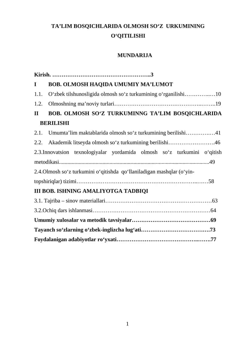 TA’LIM BOSQICHLARIDA OLMOSH SO‘Z  URKUMINING O‘QITILISHI