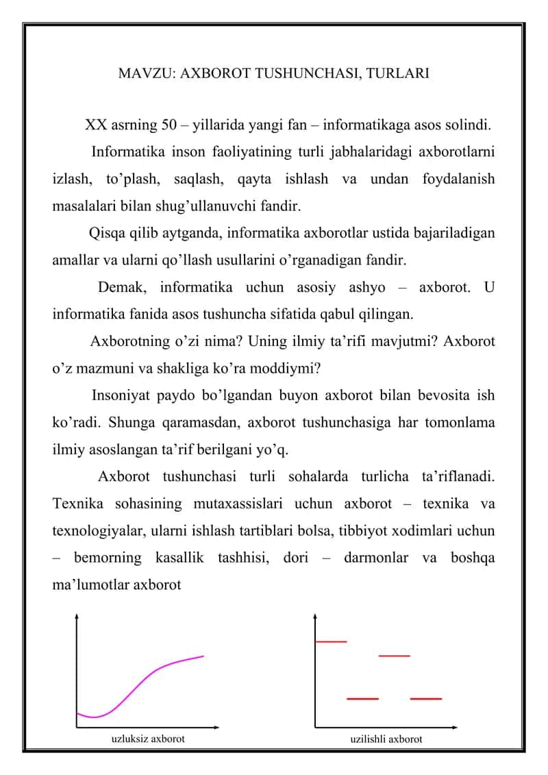 AXBOROT TUSHUNCHASI, TURLARI