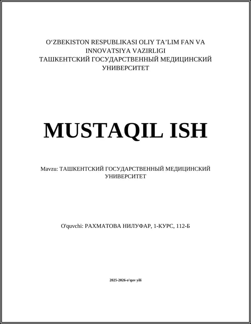 Toshkent Davlat Tibbiyot Universiteti