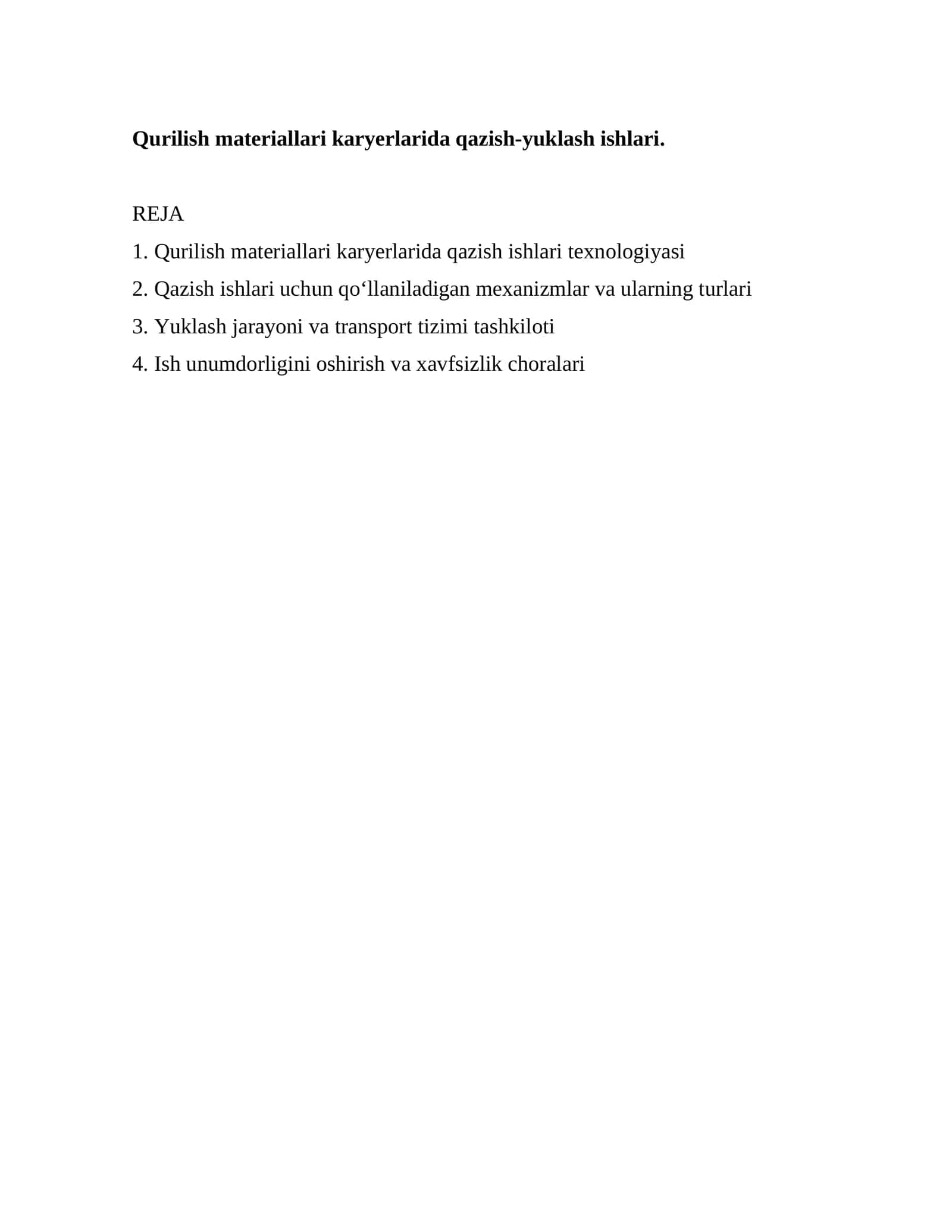 Qurilish materiallari karyerlarida qazish-yuklash ishlari