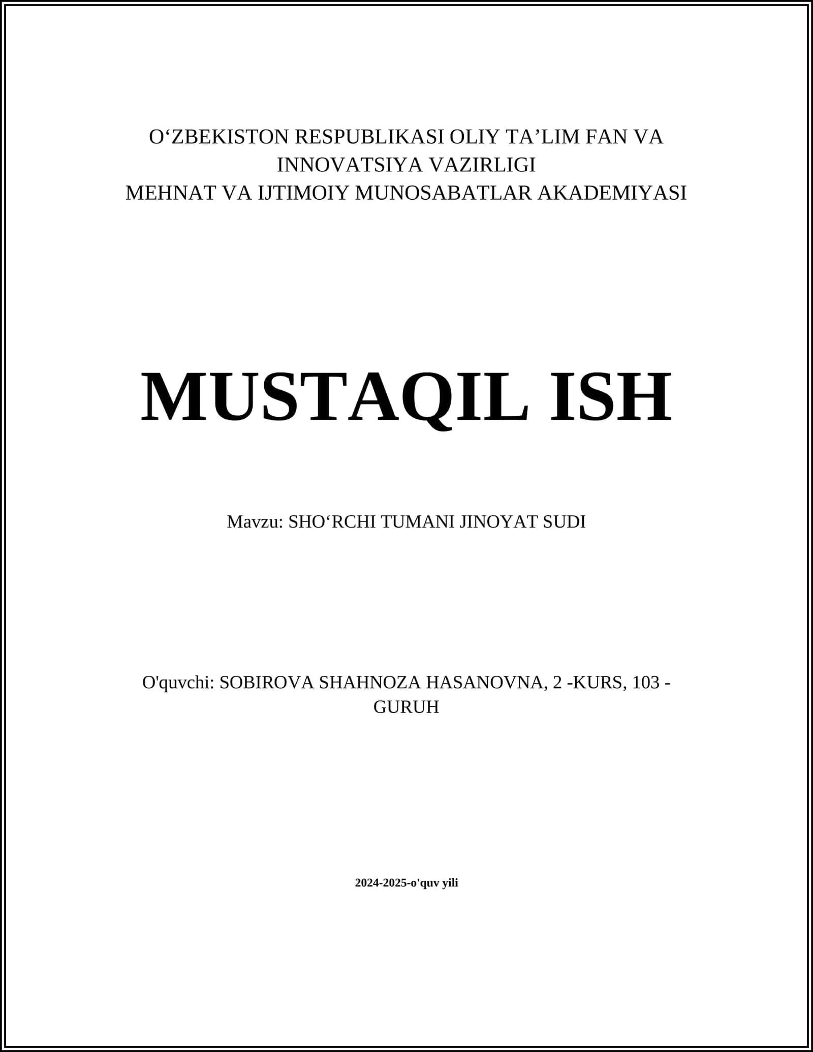 SHOʻRCHI TUMANI JINOYAT SUDI