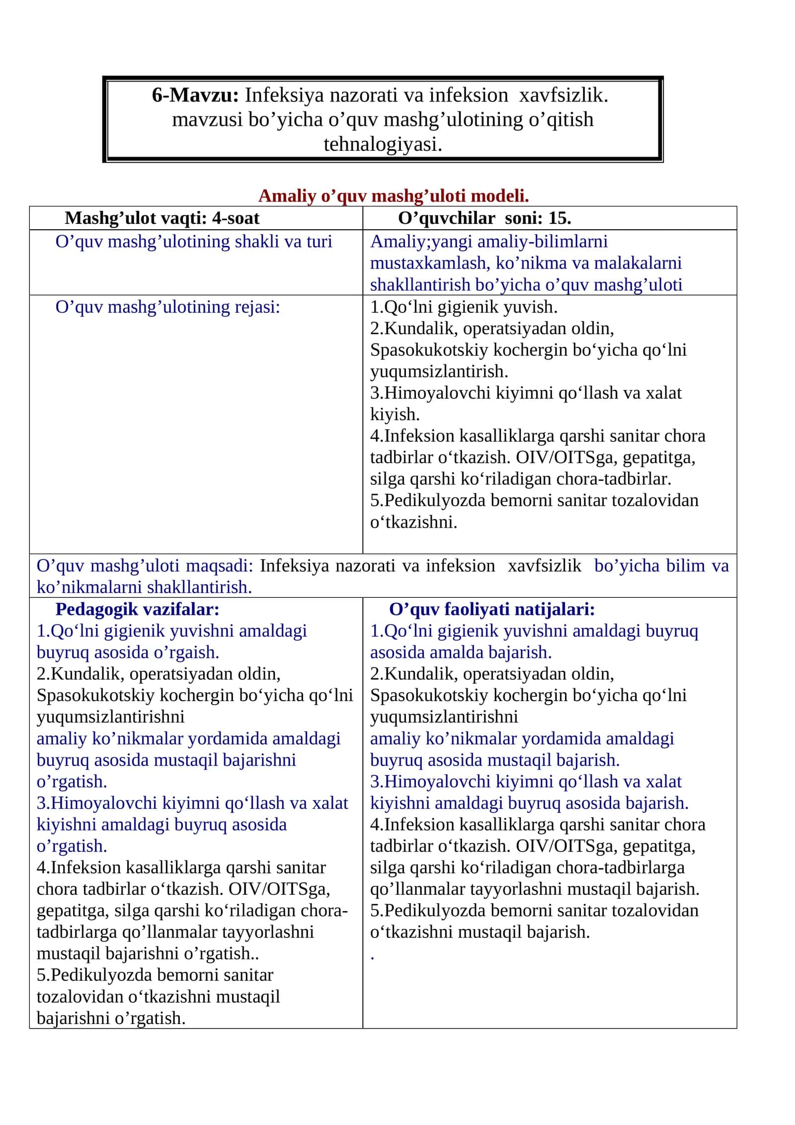 Infeksiya nazorati va infeksion xavfsizlik