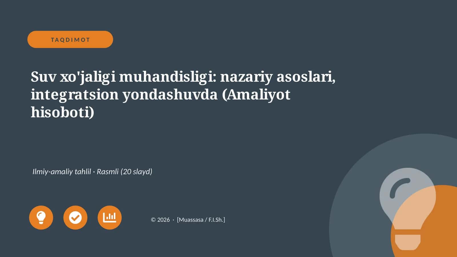 Suv xo'jaligi muhandisligi: nazariy asoslari, integratsion yondashuvda (Amaliyot hisoboti)