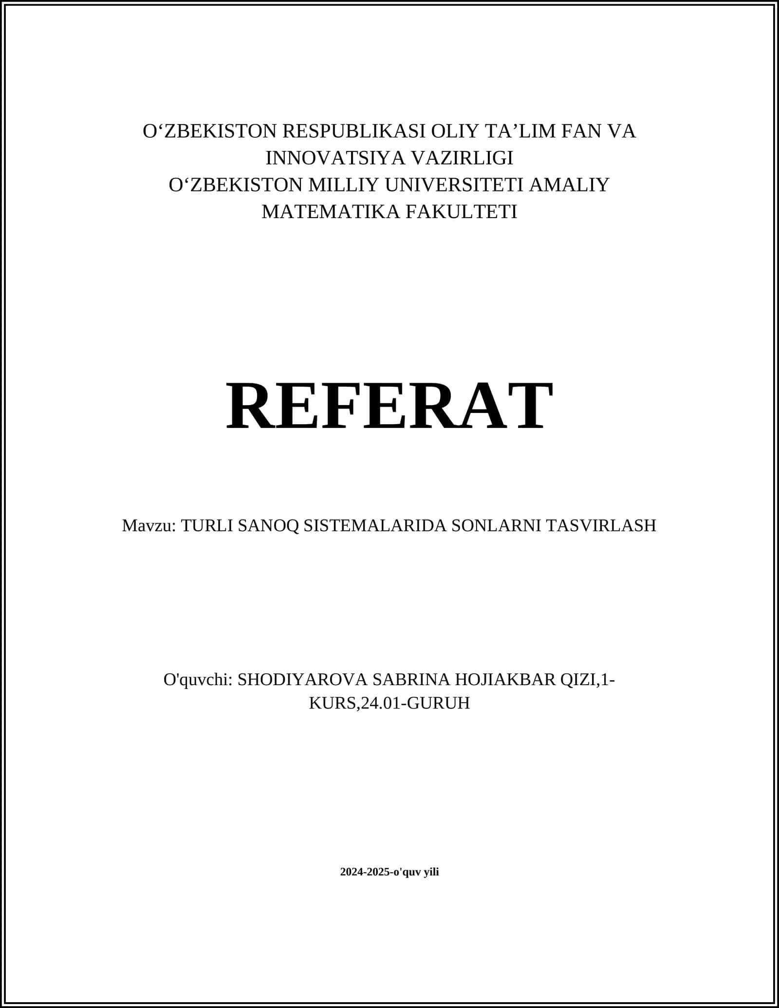 TURLI SANOQ SISTEMALARIDA SONLARNI TASVIRLASH