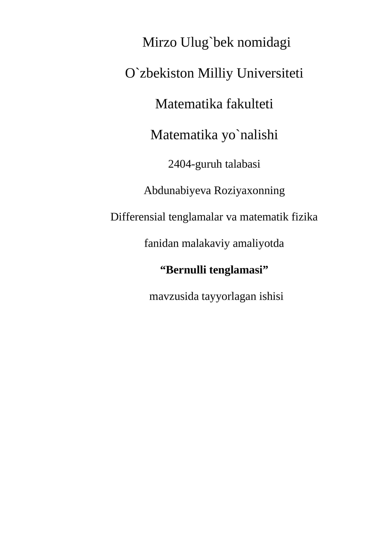 Bernulli tenglamasi