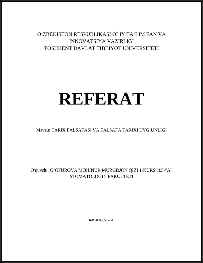 TARIX FALSAFASI VA FALSAFA TARIXI UYGʻUNLIGI