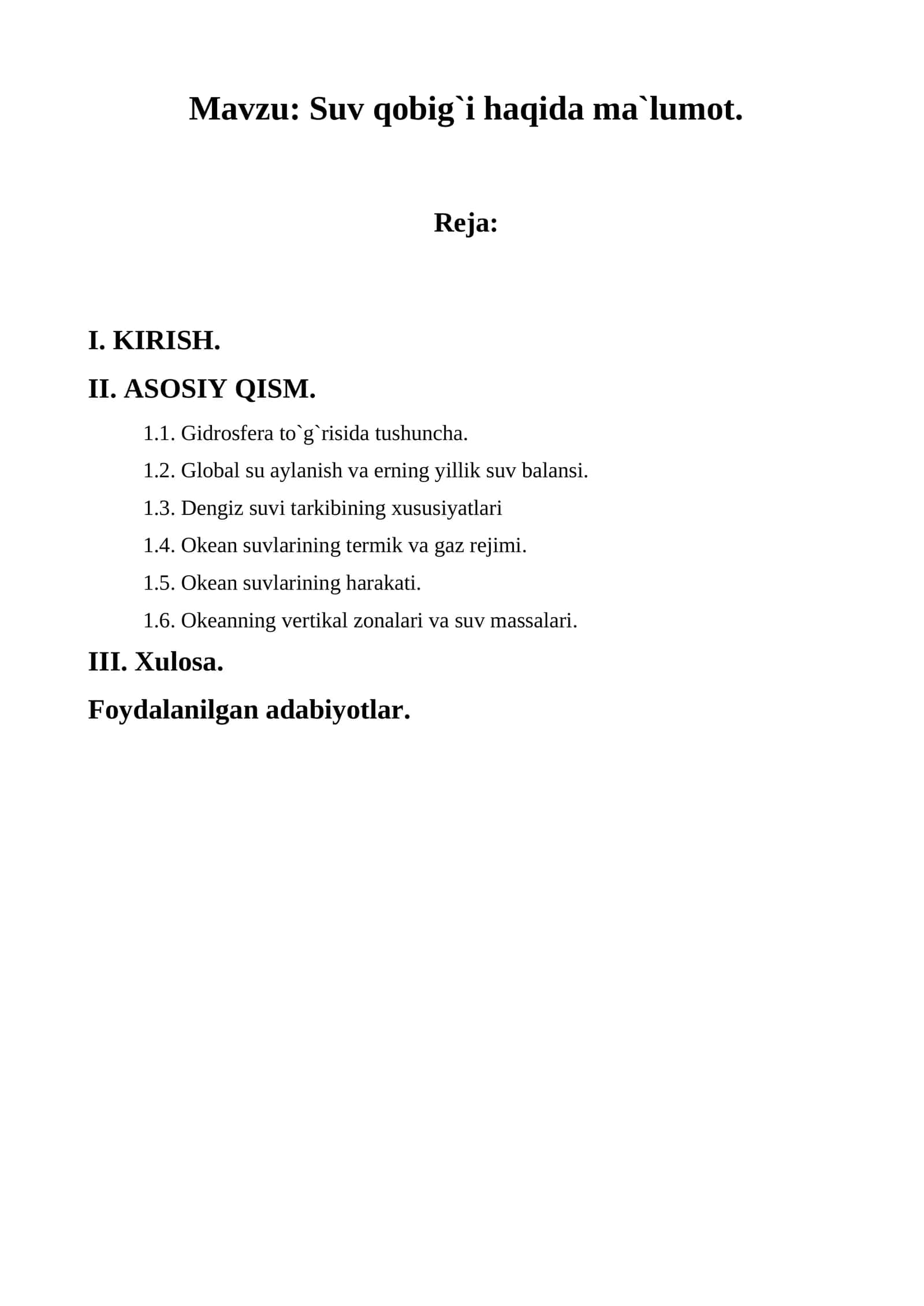 Suv qobig`i haqida ma`lumot