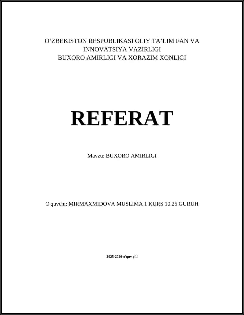 Buxoro Amirligi Referat