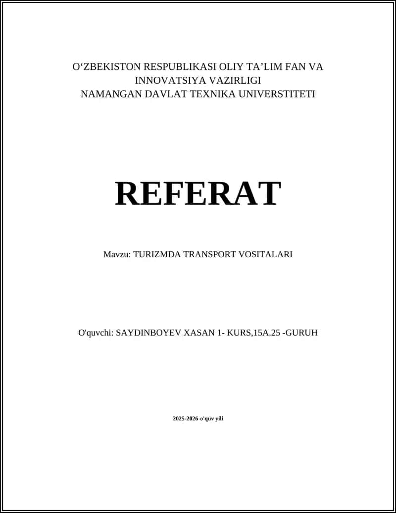 Turizmda Transport Vositalari