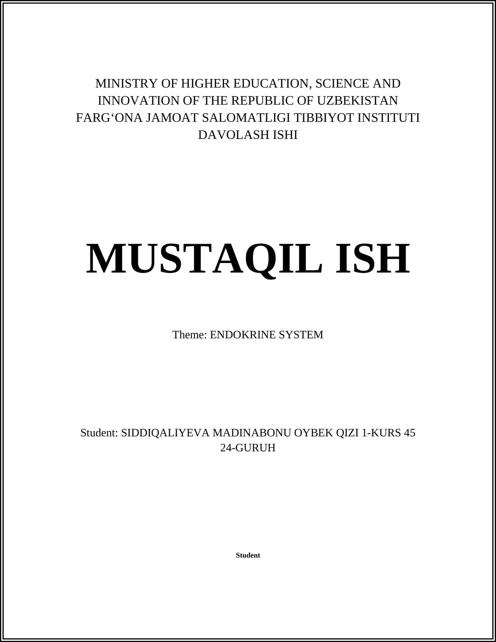 FARGʻONA JAMOAT SALOMATLIGI TIBBIYOT INSTITUTI DAVOLASH ISHI