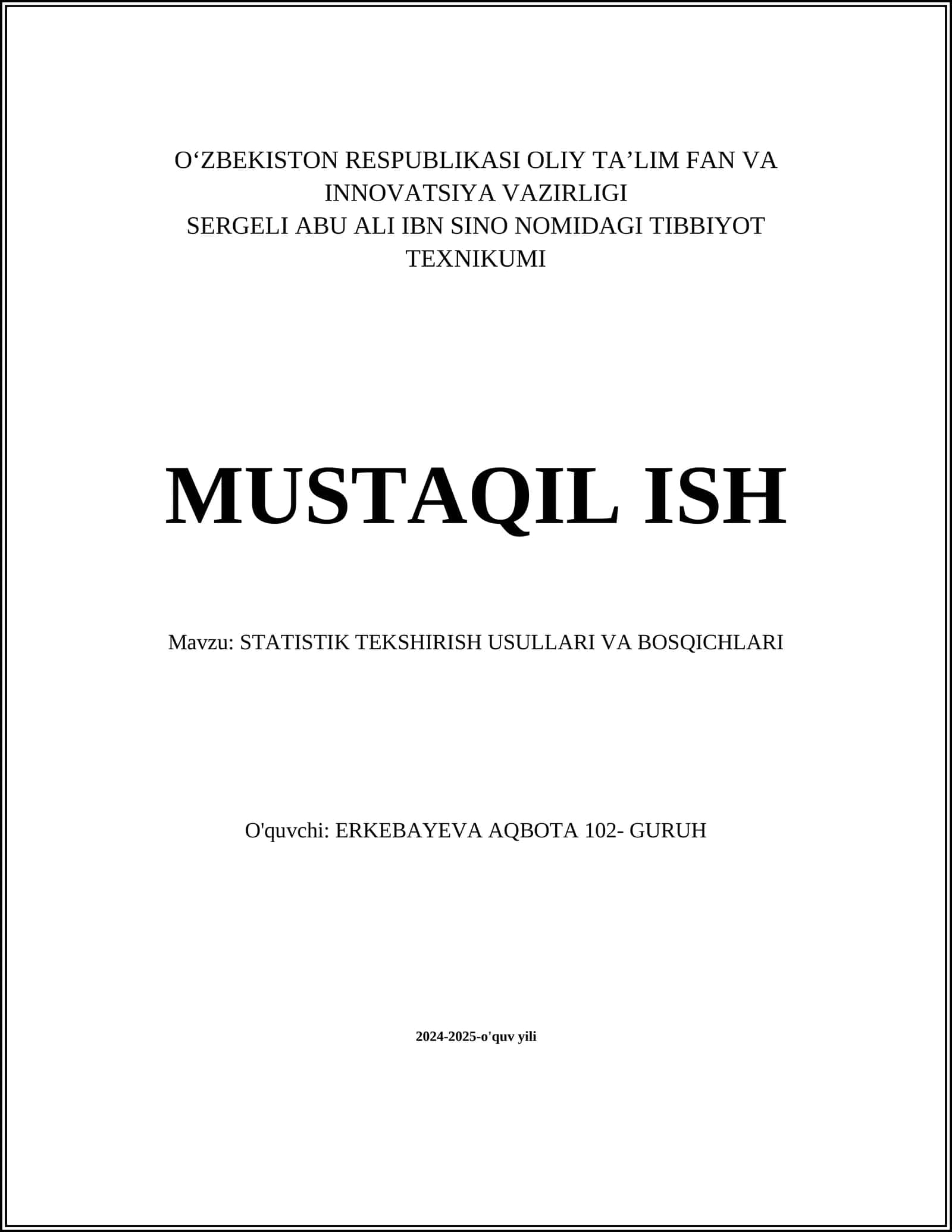 STATISTIK TEKSHIRISH USULLARI VA BOSQICHLARI