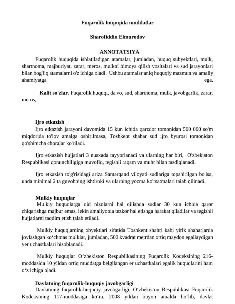 Fuqarolik huquqida muddatlar